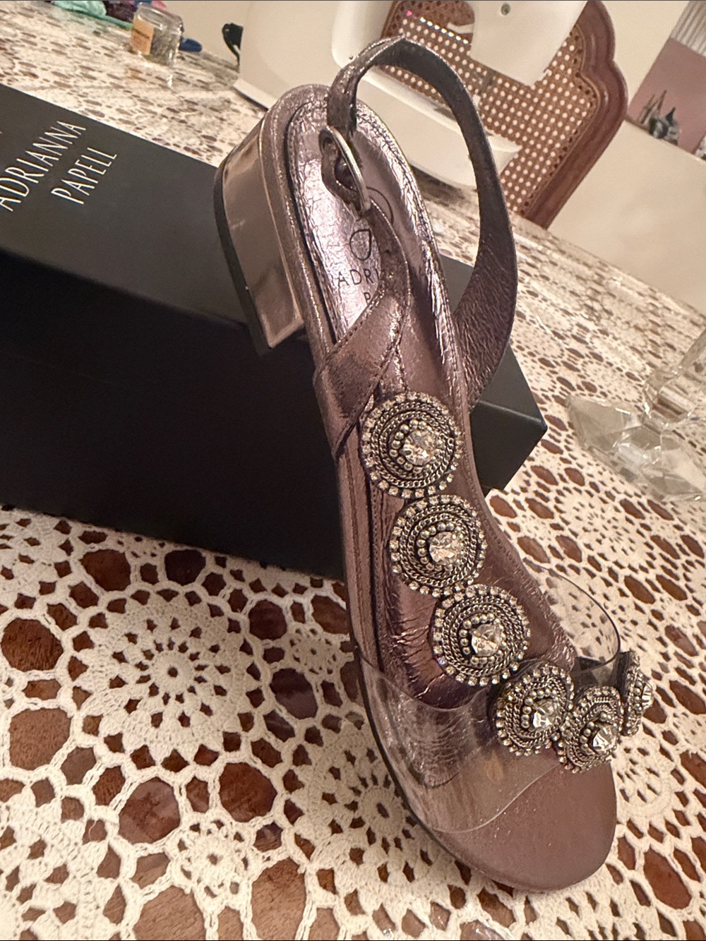 Adrianna Papell Metallic Bronze Slingback Sandal with Beaded Medallions